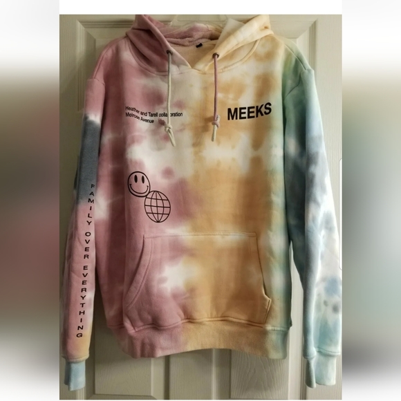 Women's Sorella Meeks Gang Melrose Smiley Face Pink Tie Dye Hoodie Sweatshirt XL - Picture 2 of 5